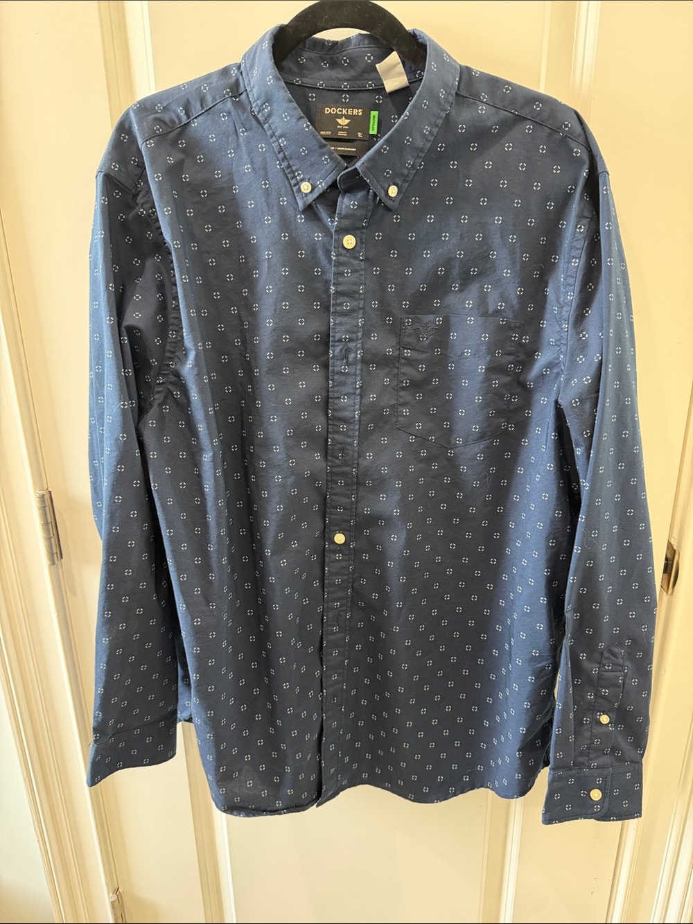 Dockers Navy Blue Button-Down Shirt with Micro Print